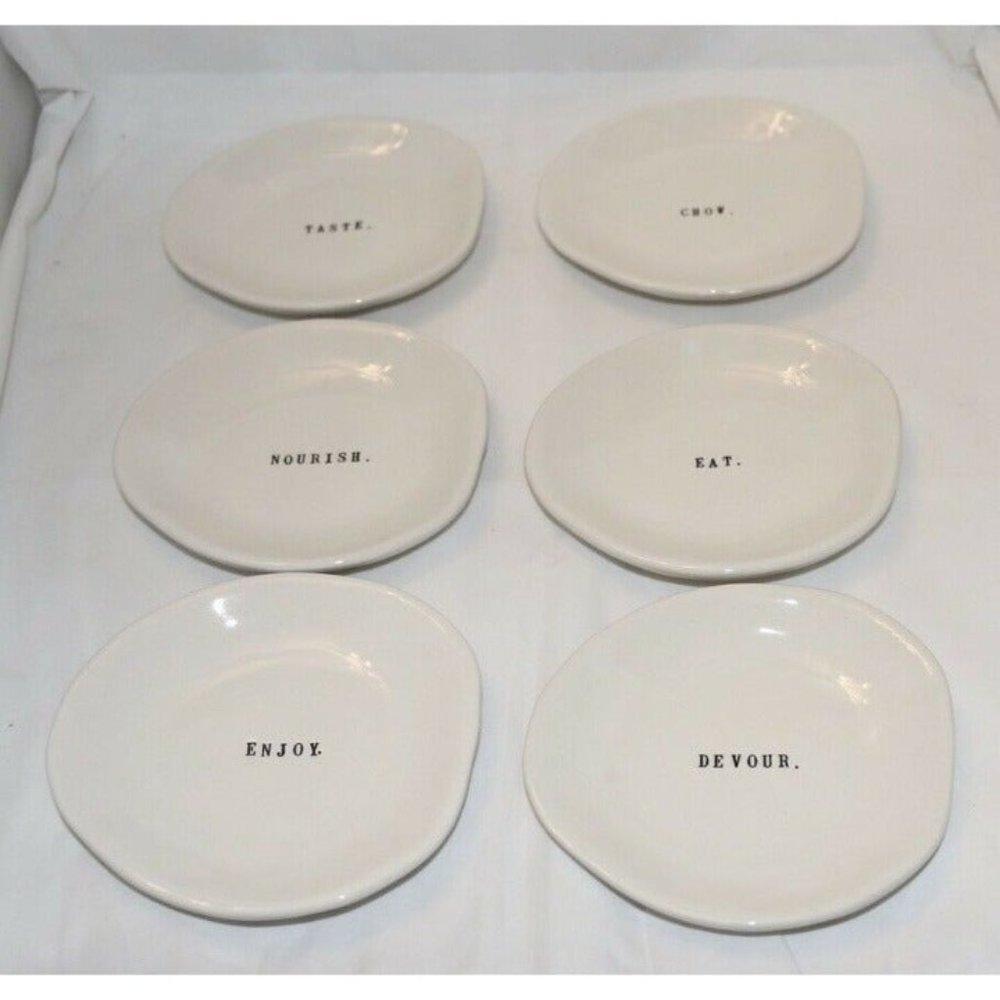 Rae Dunn Set 6 Word Eating Plates Small